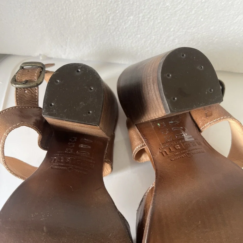 BED STU  Inez Block Heel Strap Leather  Tan  Strap Sandal 9.5 Boho Minimalist - Picture 12 of 13
